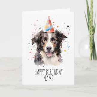 Watercolour Border Collie Birthday Card