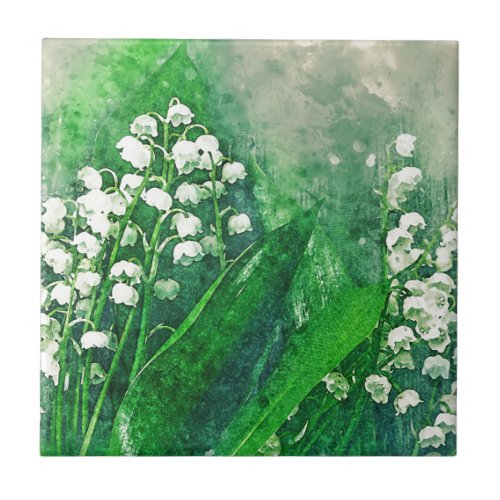 Watercolour Botanical Lily of the Valley Ceramic Tile