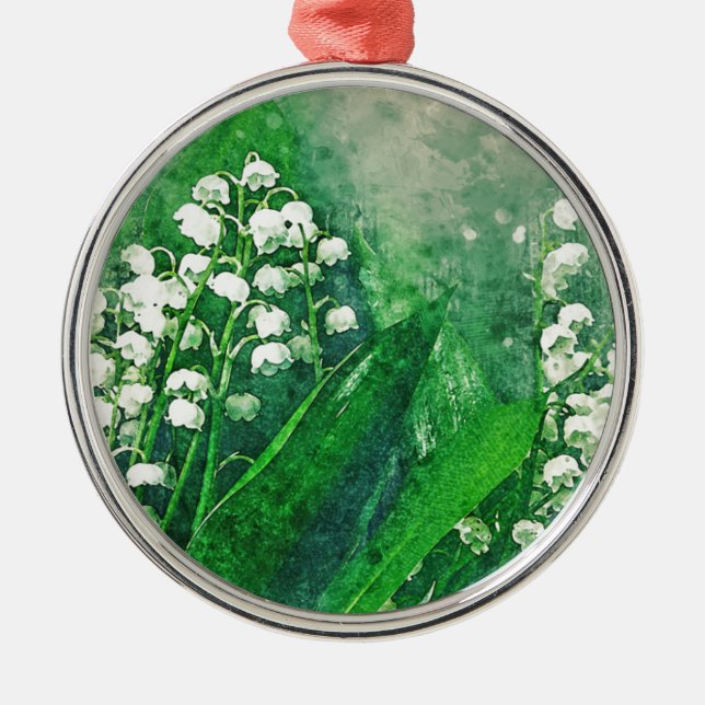 Watercolour Botanical Lily of the Valley Metal Ornament (Front)