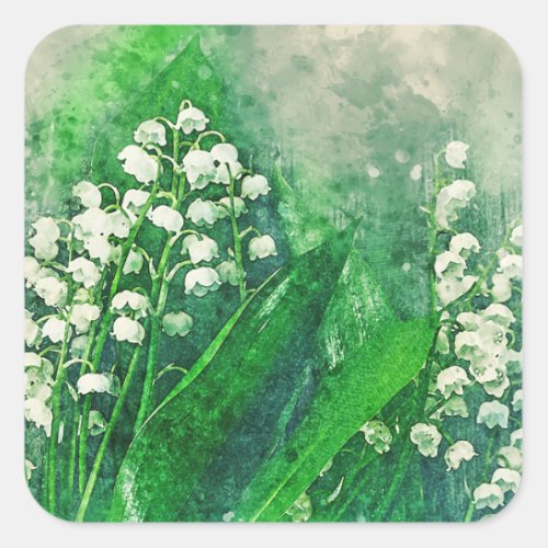 Watercolour Botanical Lily of the Valley Square Sticker