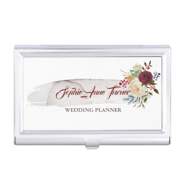 Watercolour Brush Stroke Floral Makeup Artist Business Card Case (Front)