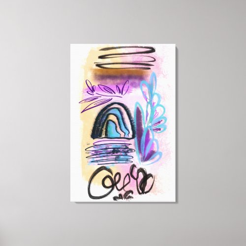 Watercolour Brushstrokes ink Floral Abstract Canvas Print