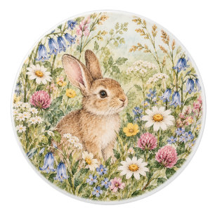 Watercolour Bunny Rabbit Floral Drawer Knob