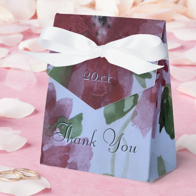 Watercolour Burgundy Floral Favor Boxes (Wedding)