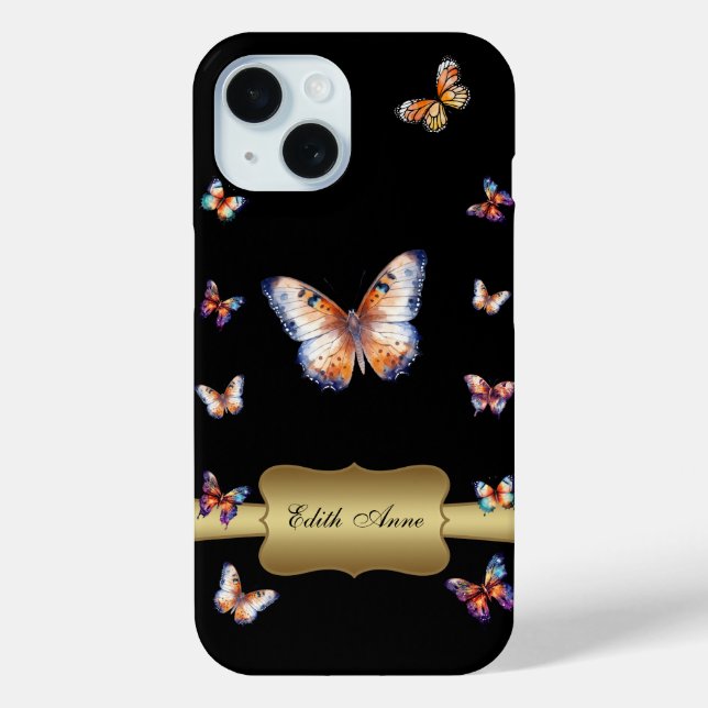 Watercolour Butterfly Gold Custom Monogram  Case-Mate iPhone Case (Back)