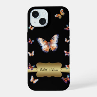 Watercolour Butterfly Gold Custom Monogram iPhone 15 Case