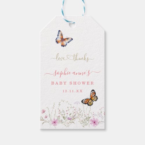 Watercolour Butterfly Wildflowers Baby Shower Gift Tags