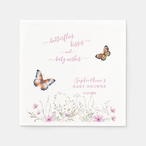 Watercolour Butterfly Wildflowers Baby Shower  Napkins