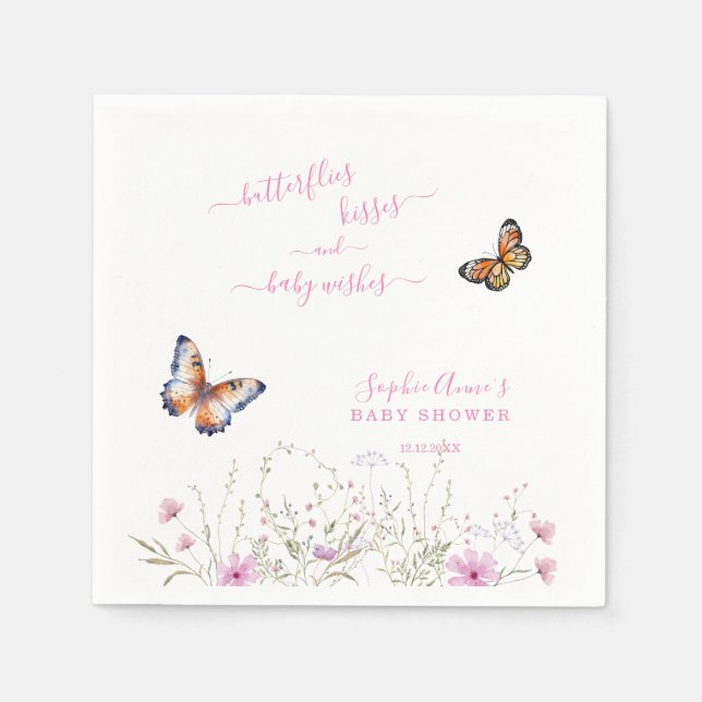 Watercolour Butterfly Wildflowers Baby Shower  Napkins (Front)