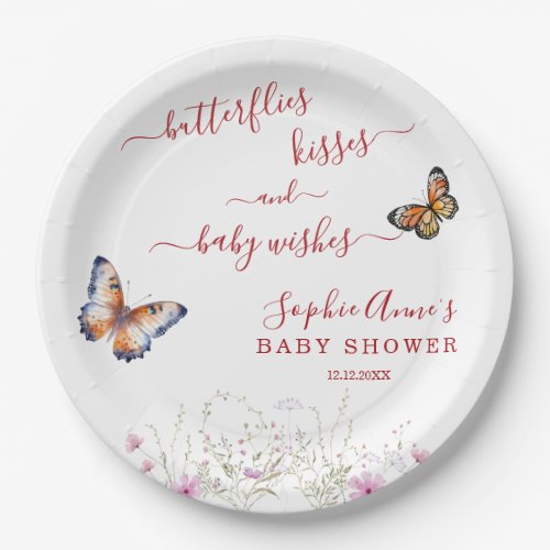 Watercolour Butterfly Wildflowers Baby Shower  Paper Plates
