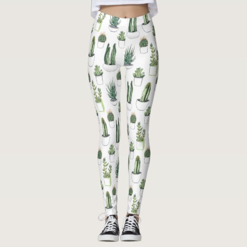 Watercolour Cacti  Succulent Leggings