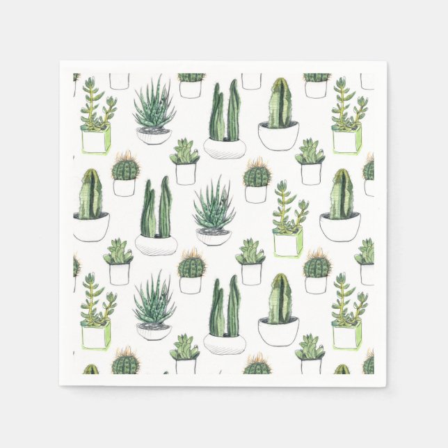 Watercolour Cacti & Succulent Napkins (Front)