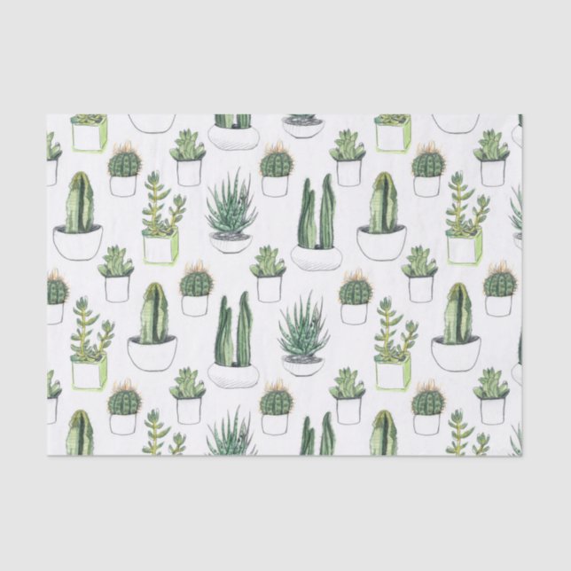 Watercolour Cacti & Succulent Tissue Paper (Front)