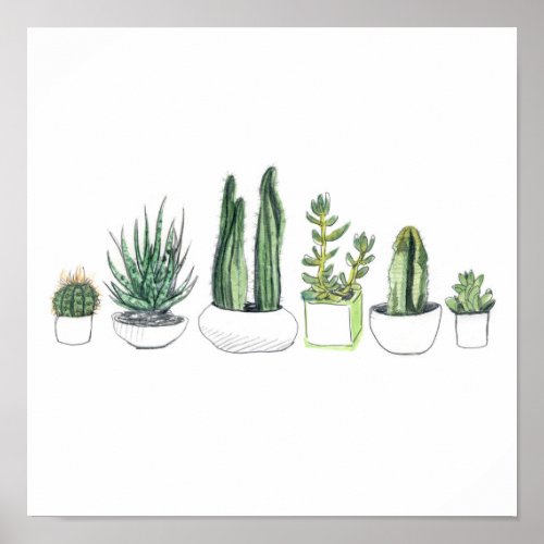 Watercolour Cacti  Succulents Poster