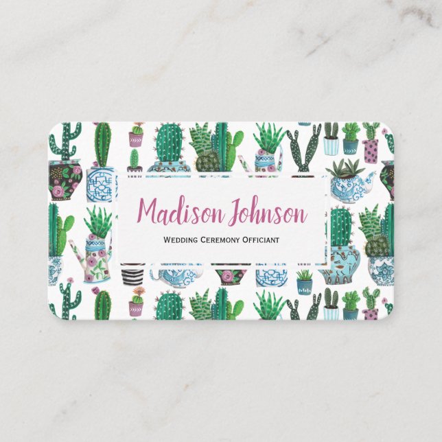 Watercolour Cactus | Monogram | Business Cards (Front)