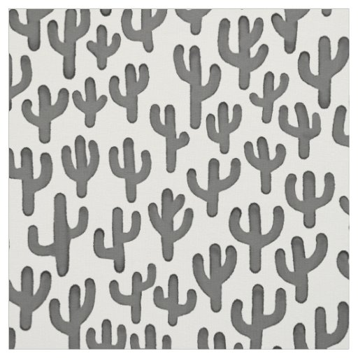 Watercolour Cactus Pattern - Black Fabric