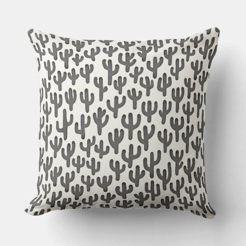 Watercolour Cactus Pattern _ Black Throw Pillow