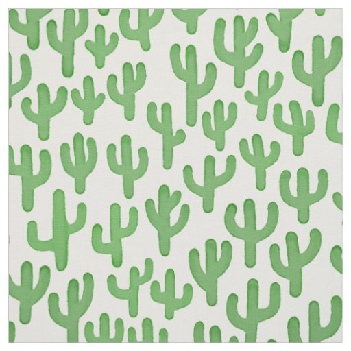 Watercolour Cactus Pattern - Green Fabric