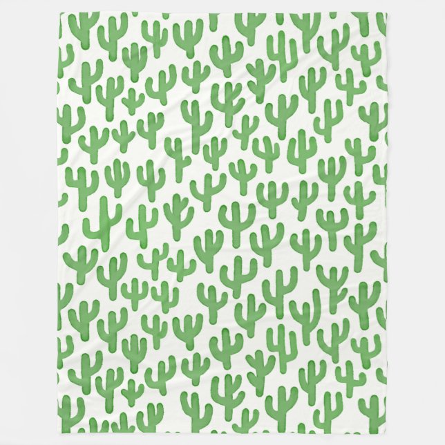 Watercolour Cactus Pattern - Green Fleece Blanket (Front)