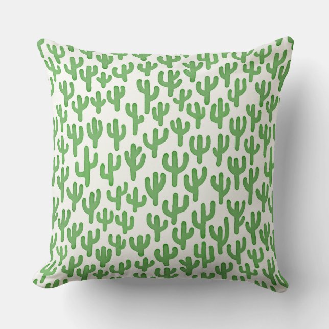 Watercolour Cactus Pattern - Green Throw Pillow (Front)