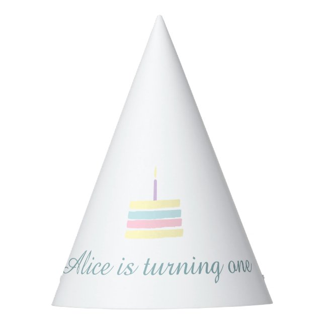 Watercolour cake minty yellow 1st Birthday Party Hat (Front)