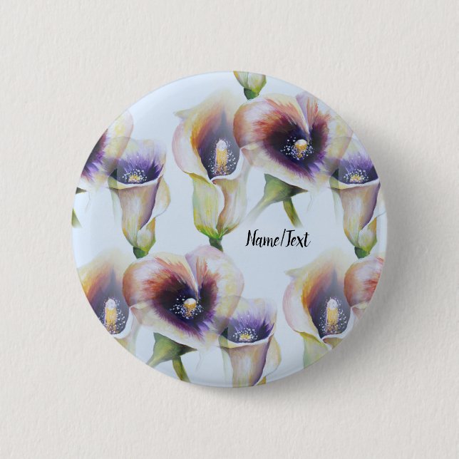 Watercolour Calla Lilies in Gradient Colors Button (Front)