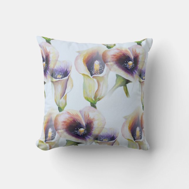 Watercolour Calla Lilies in Gradient Colors Throw Pillow (Front)