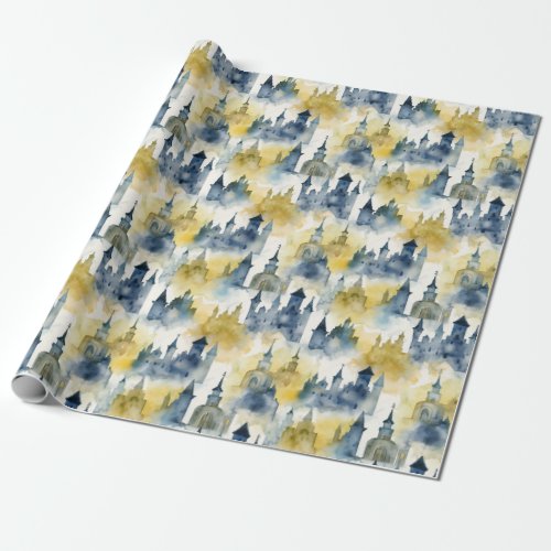 Watercolour Castles Wrapping Paper _ blue  yellow