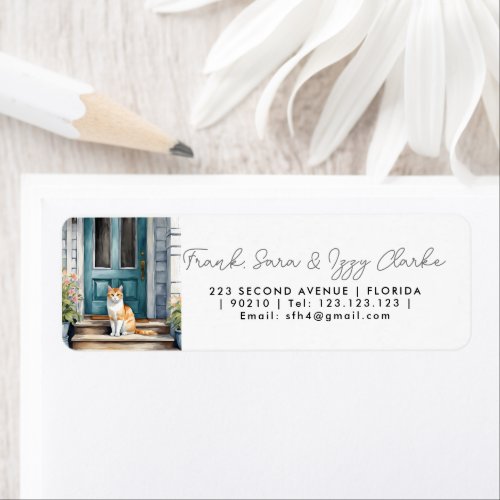 watercolour cat pet front door elegant wedding label