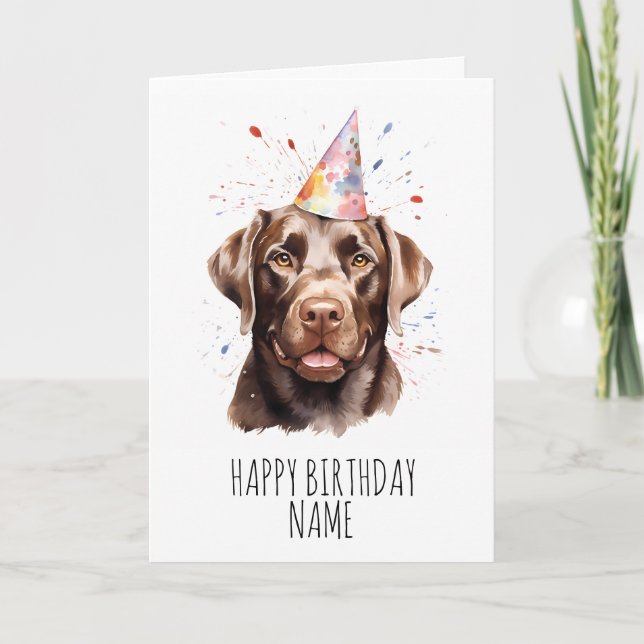 Watercolour Chocolate Labrador Birthday Card (Front)