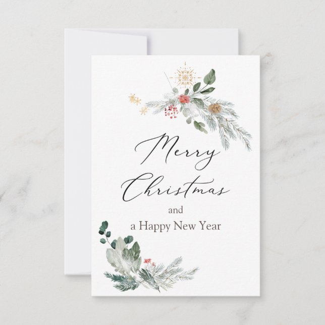 Watercolour Christmas Greenery Flat Card (Front)