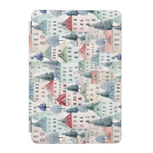 Watercolour Christmas Homes seamless pattern. iPad Mini Cover