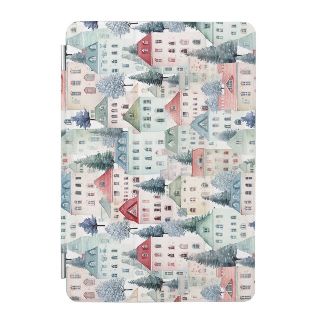 Watercolour Christmas Homes seamless pattern. iPad Mini Cover (Front)