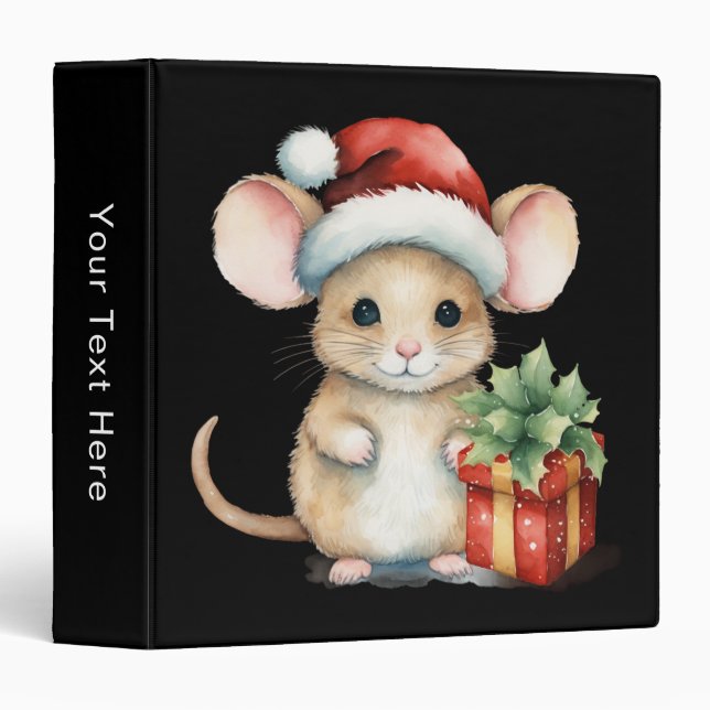 Watercolour Christmas Mouse 3 Ring Binder (Front/Spine)