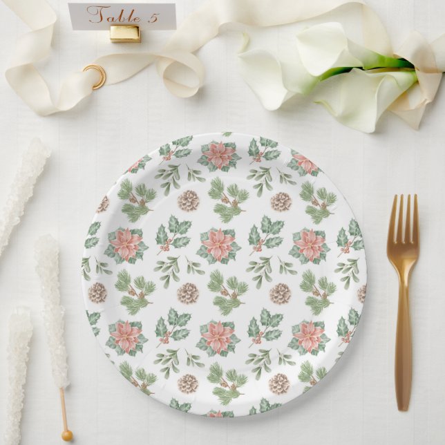 Watercolour Christmas Pattern  Paper Plates (Wedding)