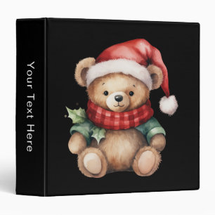 Watercolour Christmas Teddy Bear 3 Ring Binder
