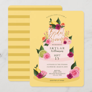 Watercolour Citus Floral 3 Tier Cake Bridal Shower Invitation