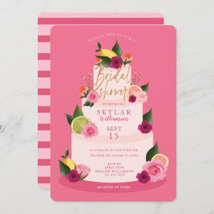 Watercolour Citus Floral 3 Tier Cake Bridal Shower Invitation