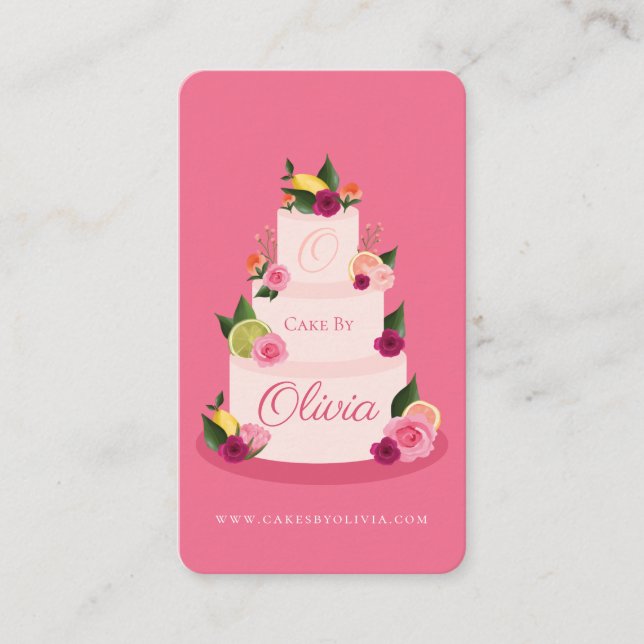 Watercolour Citus Floral 3 Tier Cake Cake Bakery Business Card (Front)