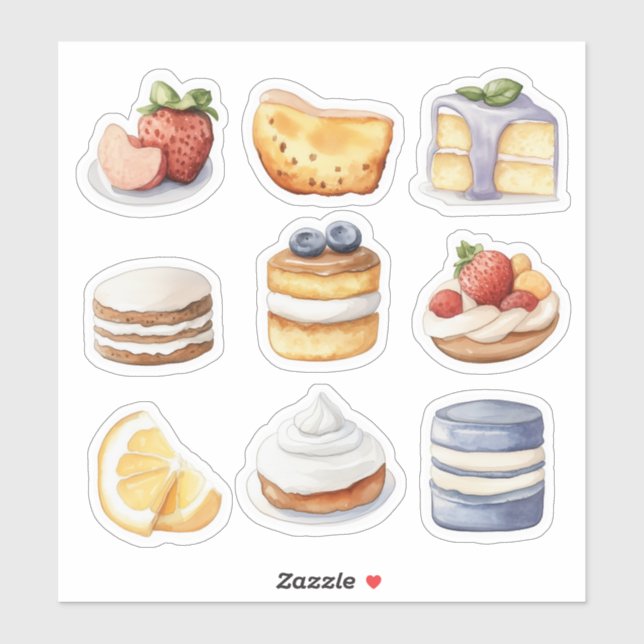 watercolour clipart of Cake dessert collection Sticker (Sheet)