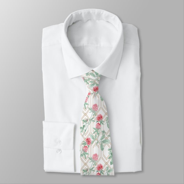 Watercolour clover flowers. neck tie (Tied)