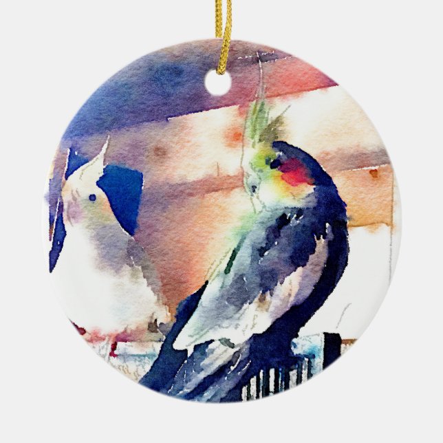 Watercolour Cockatiel Ceramic Ornament (Front)