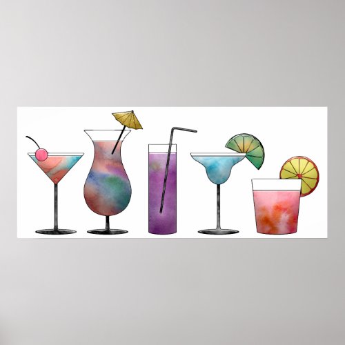 Watercolour Cocktails Food Poster