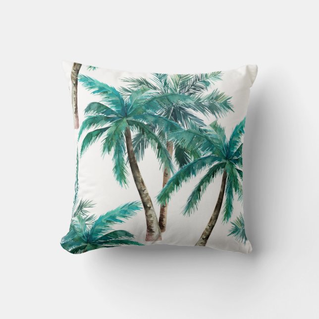 watercolour coconut palm tree throw pillow (Front)