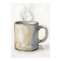 Watercolour Coffee Mug Poster | Cozy Kitchen Wall
