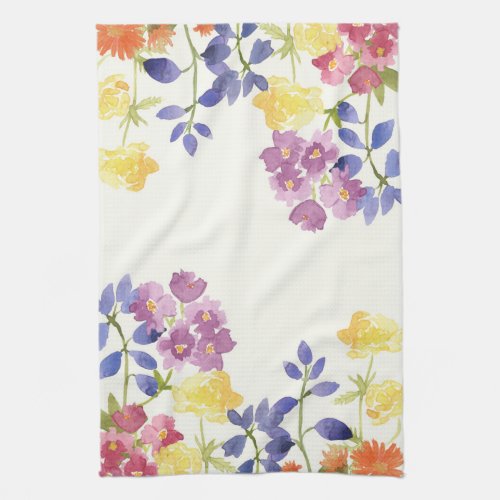 Watercolour Colorful Wild Flowers Tea Towel
