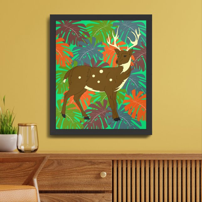 Watercolour Colourful Elegant Deer  Framed Art (Living Room)