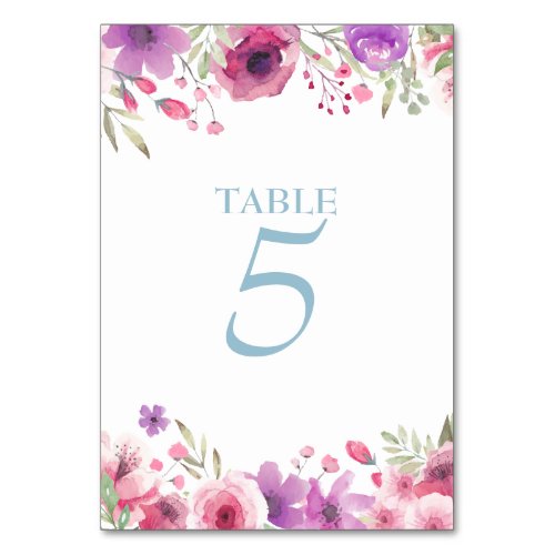 Watercolour Country Garden Roses Table Number
