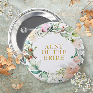 Watercolour Country Rose Greenery Garland Name Button