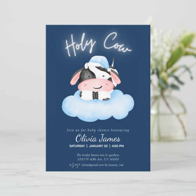 Watercolour cow boy baby shower  invitation (Standing Front)